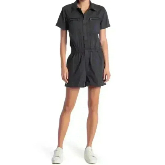 NWT Blank NYC Short Denim Romper In Down To Earth Grey - Picture 1 of 7
